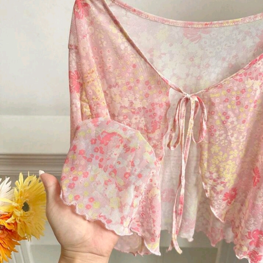 Floral Pink Sheer Sleepwear Top